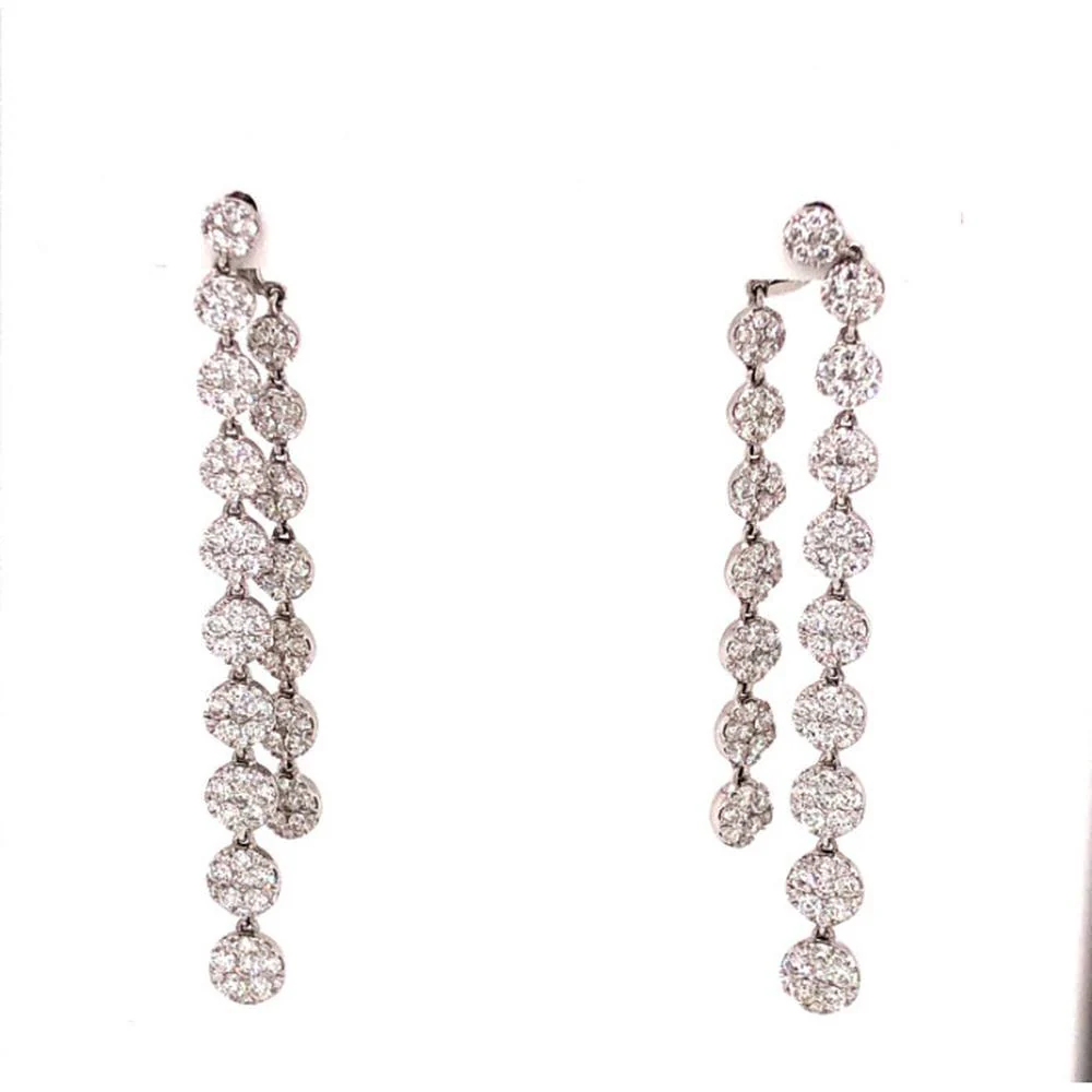 18K White Gold Cascading Drop Diamond Earrings with Round Diamond Stations by Afarin