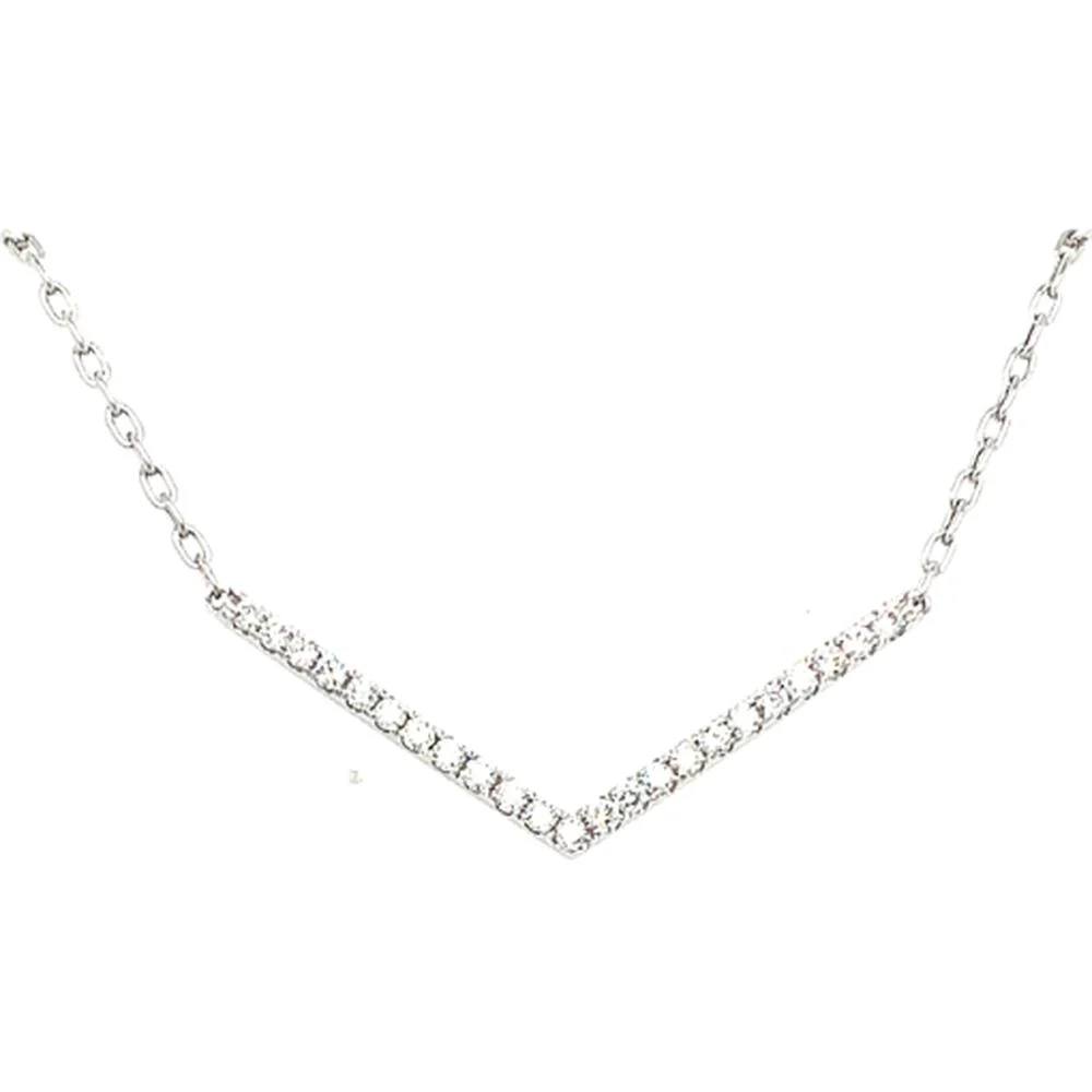 18K White Gold Chevron Diamond Necklace Pendant by Afarin