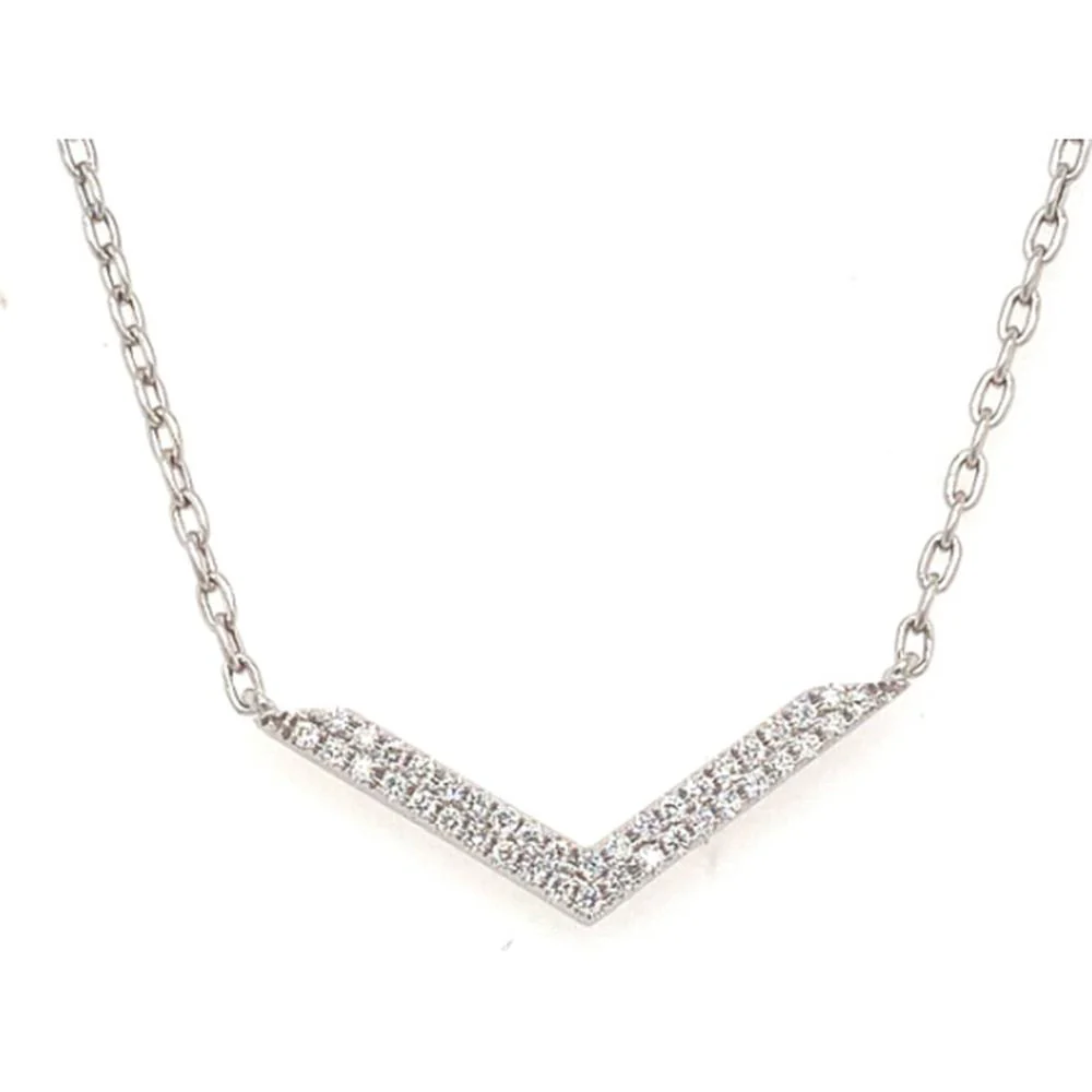 18K White Gold Chevron Pendant Necklace with Diamond Accents by Afarin