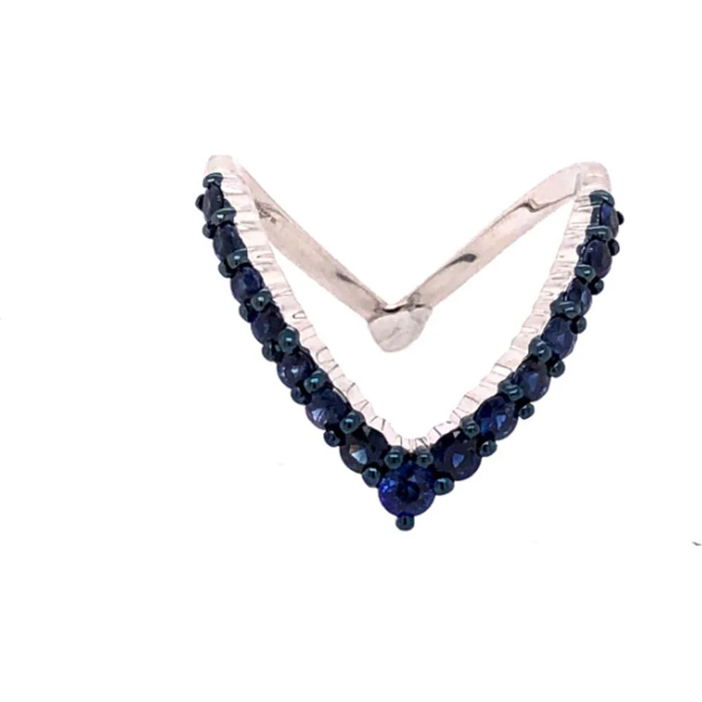 18K White Gold Chevron Ring with Round Blue Sapphires by Afarin