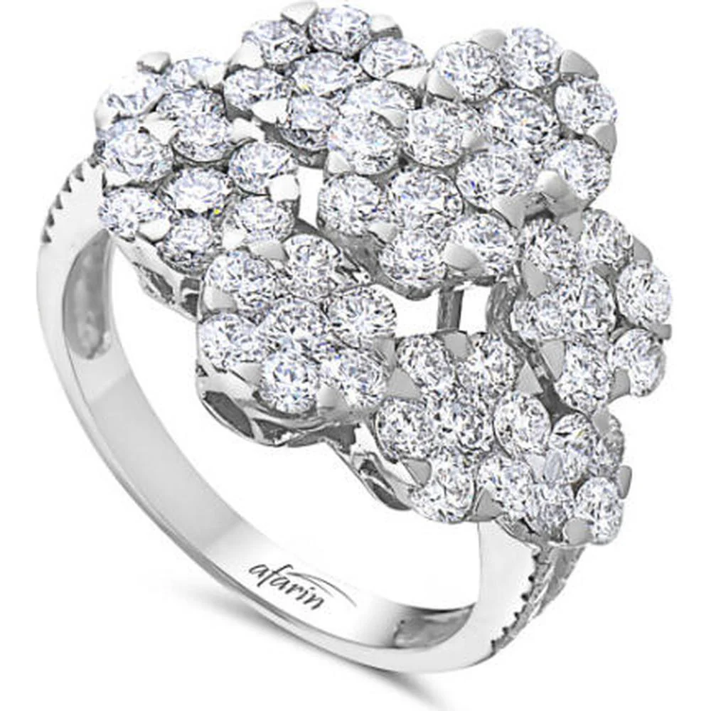 18K White Gold Cluster Diamond Flower Ring by Afarin