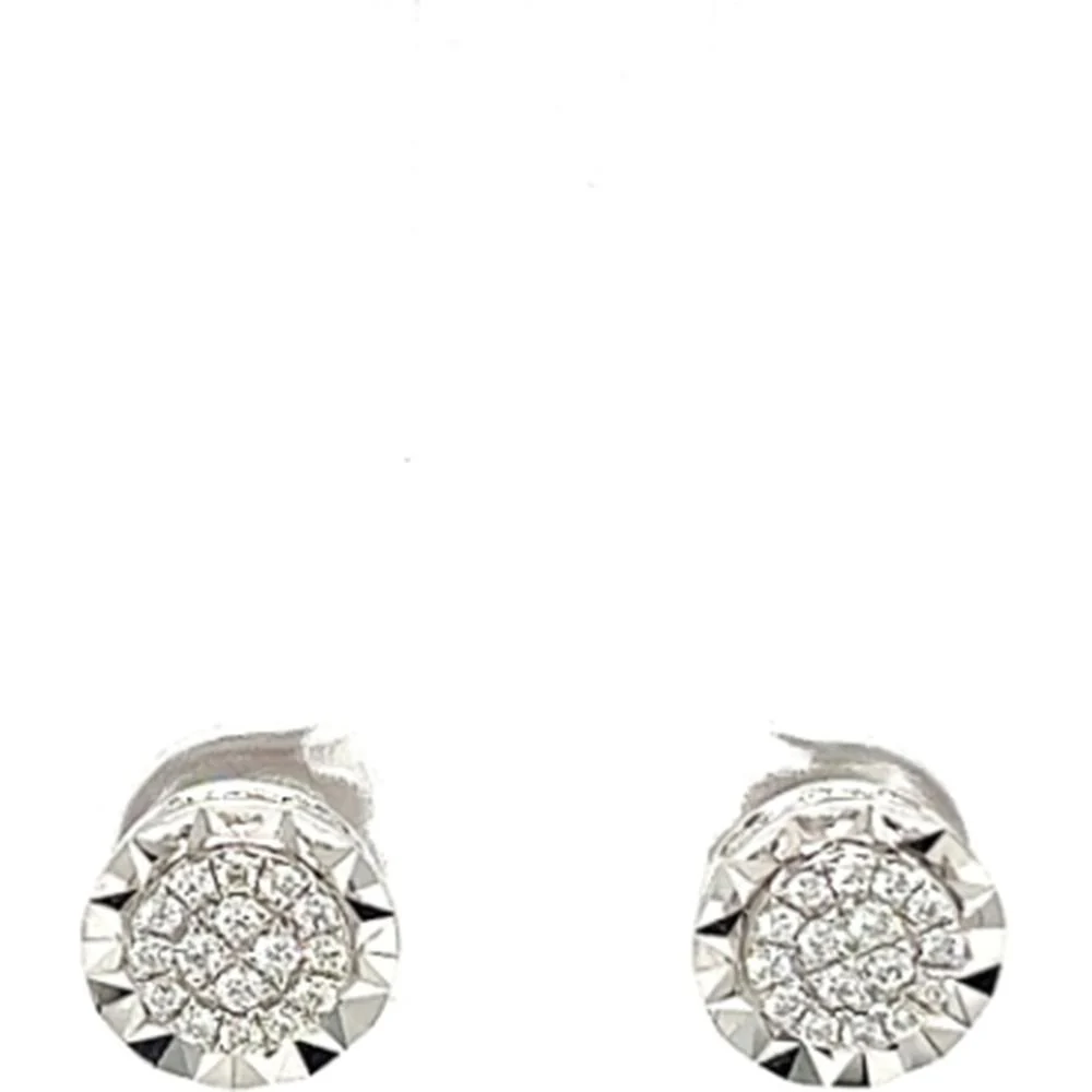 18K White Gold Cluster Diamond Stud Earrings with Textured Halo Design by Afarin