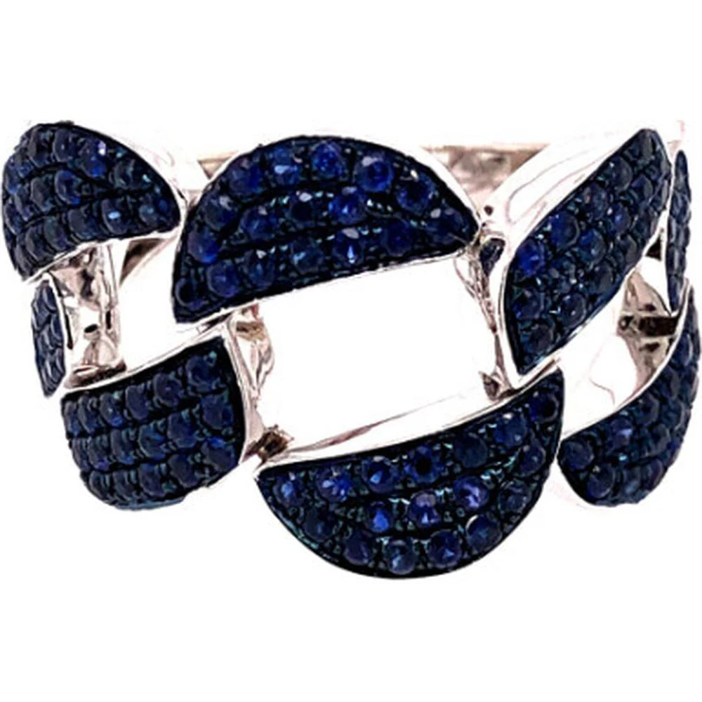 18K White Gold Contemporary Blue Sapphire Statement Ring by Afarin