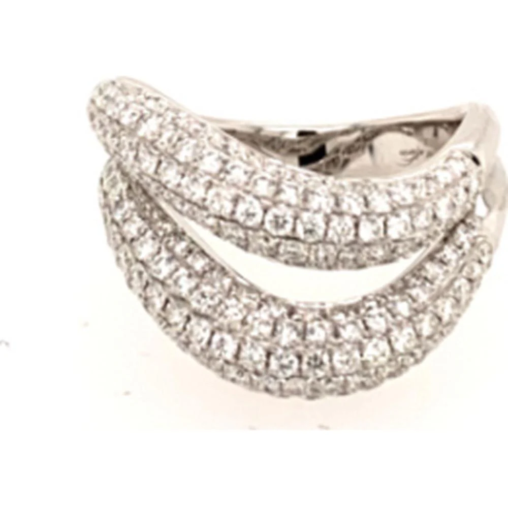 18K White Gold Contemporary Crossover Diamond Ring with Multi-Row Round Diamonds by Afarin