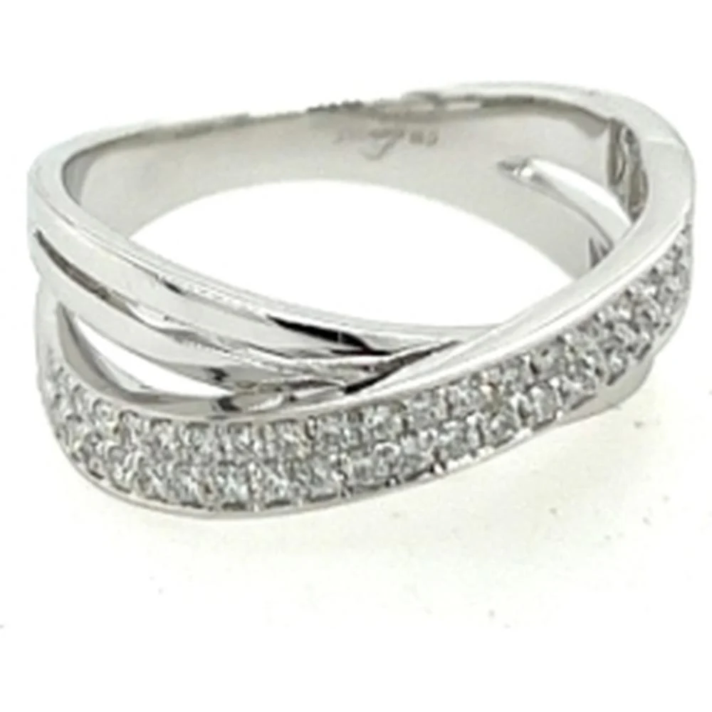 18K White Gold Contemporary Crossover Ring with Pavé Set Round Diamonds by Afarin