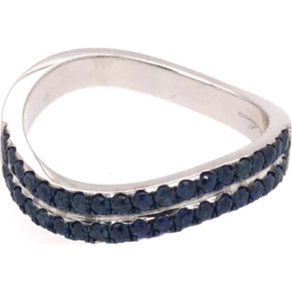 18K White Gold Contemporary Crossover Ring with Round Blue Sapphires by Afarin