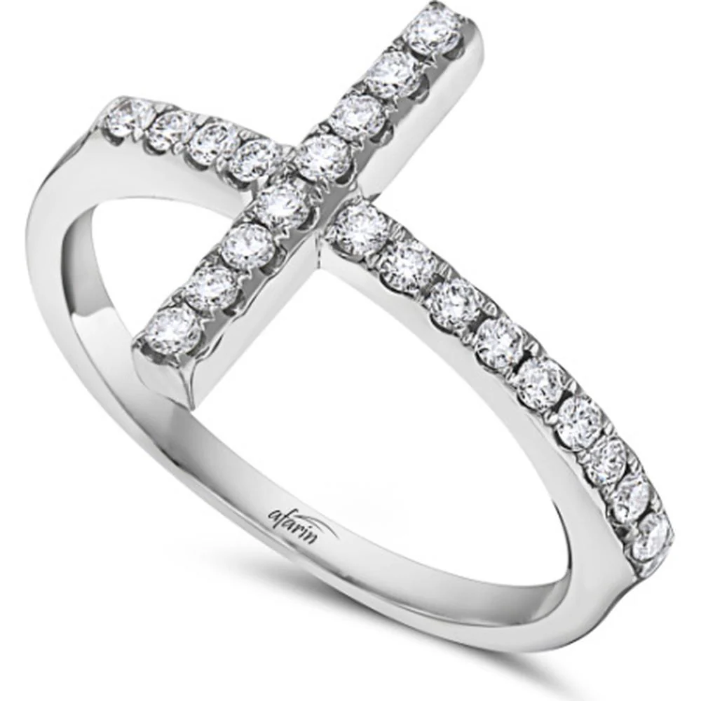 18K White Gold Contemporary Crossover Ring with Round Diamonds by Afarin