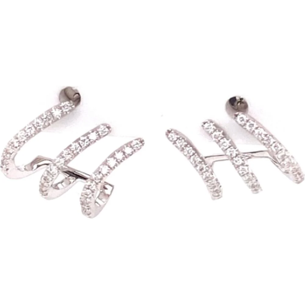 18K White Gold Contemporary Curved Diamond Earrings by Afarin