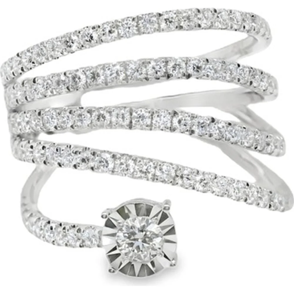 18K White Gold Contemporary Wrap Ring with Round Diamonds by Afarin