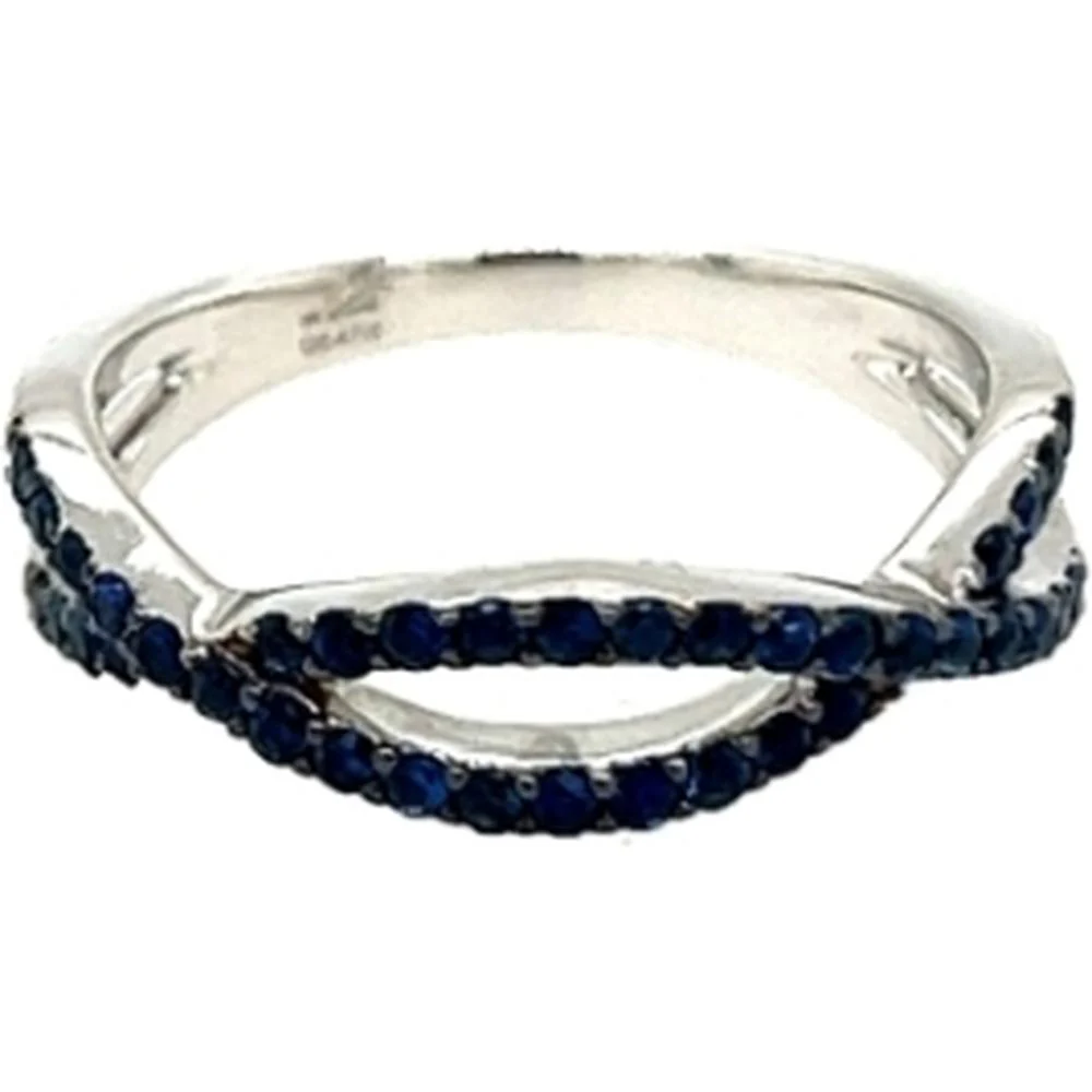 18K White Gold Crisscross Blue Sapphire Ring by Afarin