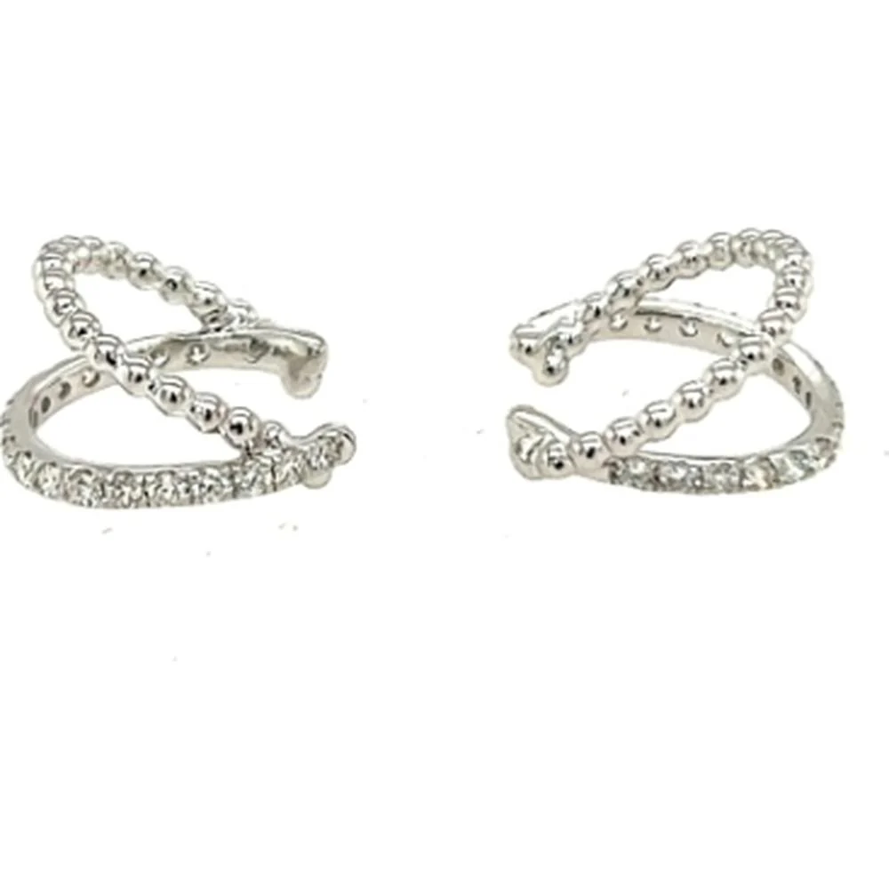 18K White Gold Crisscross Diamond Huggie Earrings by Afarin