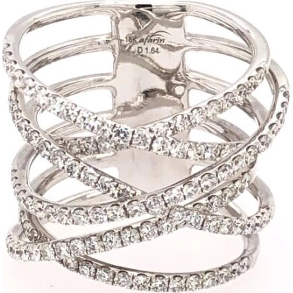 18K White Gold Crisscross Diamond Statement Ring by Afarin