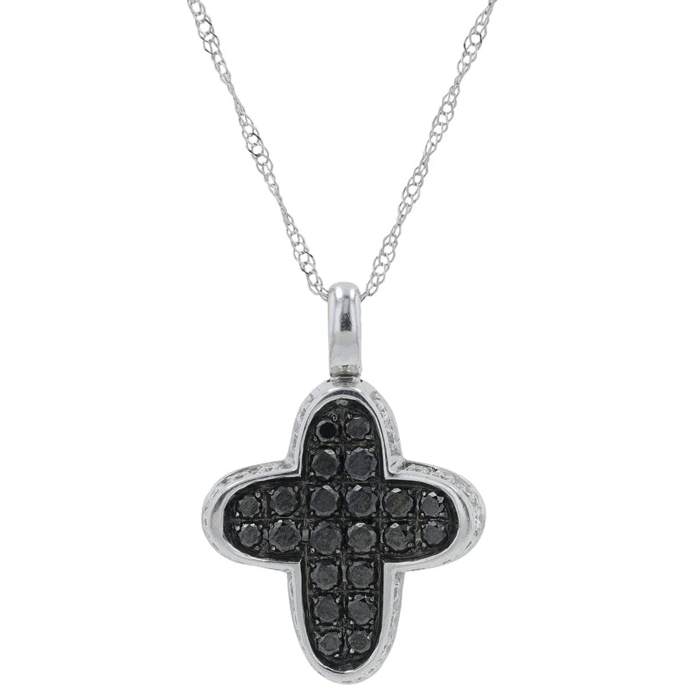 18K White Gold Cross Necklace with 0.69 Carat Total Weight Black Diamonds