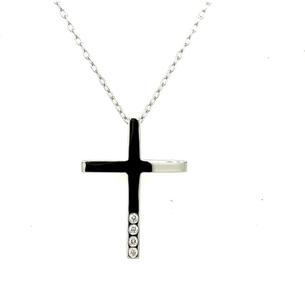 18K White Gold Cross Pendant with Round Diamond Accents by Afarin