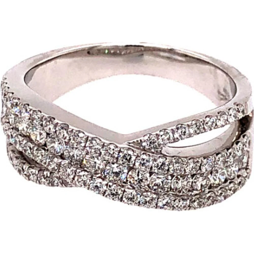 18K White Gold Crossover Diamond Fashion Ring with Pavé Set Round Diamonds by Afarin