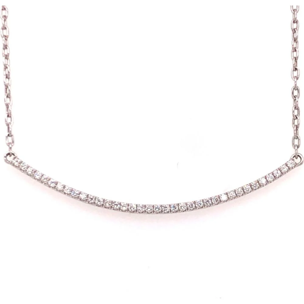 18K White Gold Curved Bar Necklace with Round Diamonds by Afarin