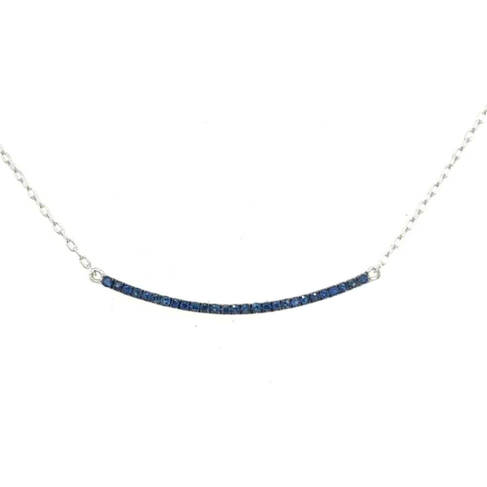 18K White Gold Curved Blue Sapphire Bar Necklace by Afarin