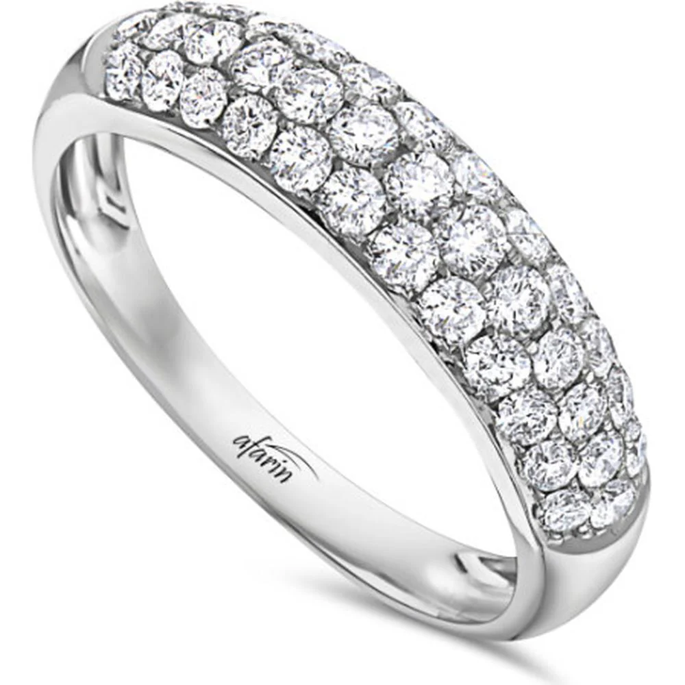 18K White Gold Curved Diamond Band Ring with Round Diamonds by Afarin