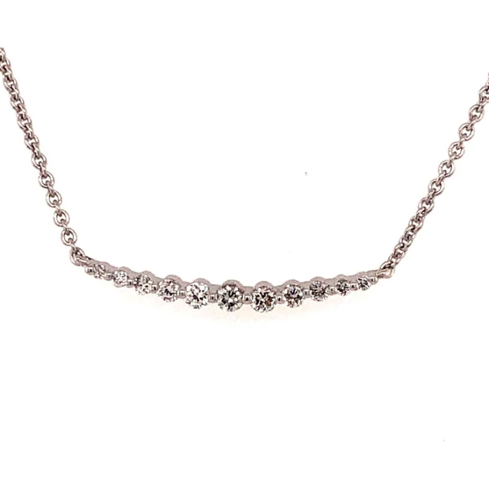 18K White Gold Curved Diamond Necklace with Graduated Round Diamonds by Afarin