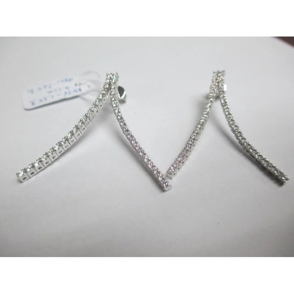 18K White Gold Curved Drop Earrings with Round Diamonds by Afarin
