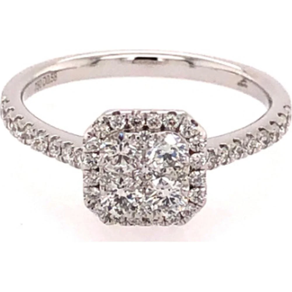 18K White Gold Cushion Halo Diamond Ring with Round Diamonds by Afarin