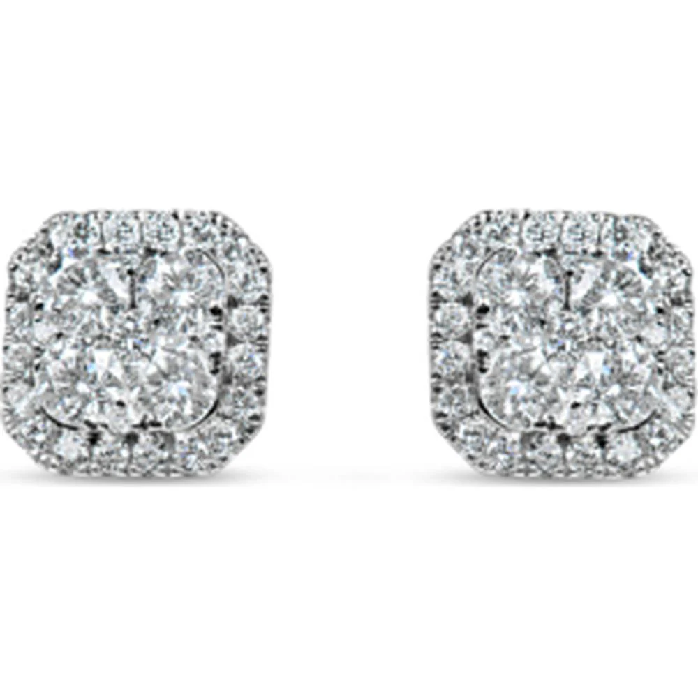 18K White Gold Cushion Halo Diamond Stud Earrings by Afarin