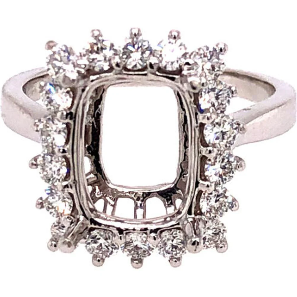 18K White Gold Cushion-Shaped Halo Semi-Mount Ring with Round Diamonds by Afarin