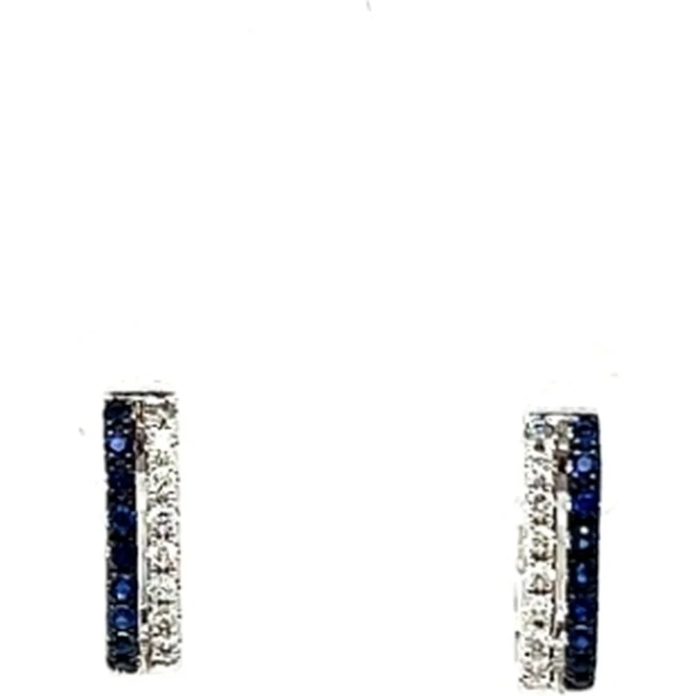 18K White Gold Diamond and Blue Sapphire Huggie Earrings by Afarin