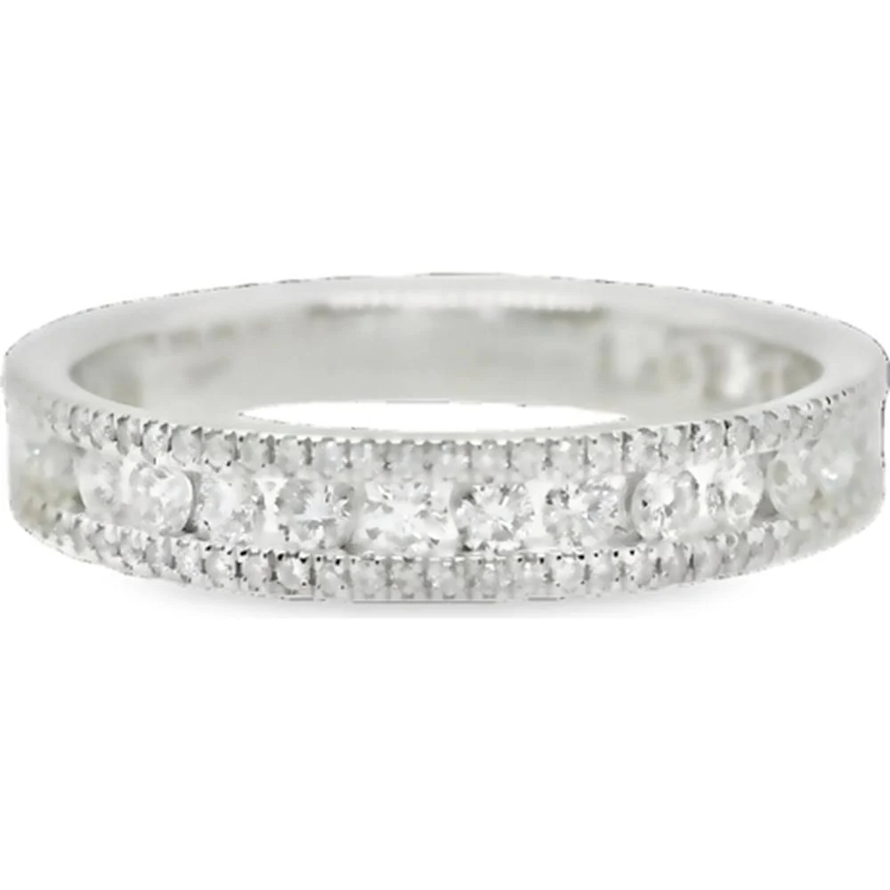18K White Gold Diamond Band Ring with Milgrain Detail by Afarin