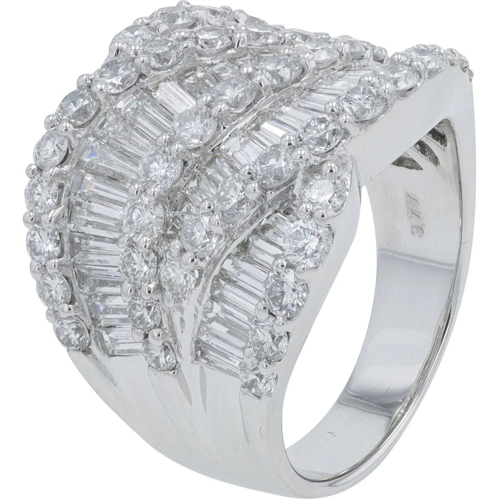 18K White Gold Diamond Band with 3.77 Carats of Prong - Set Round and Baguette Diamonds