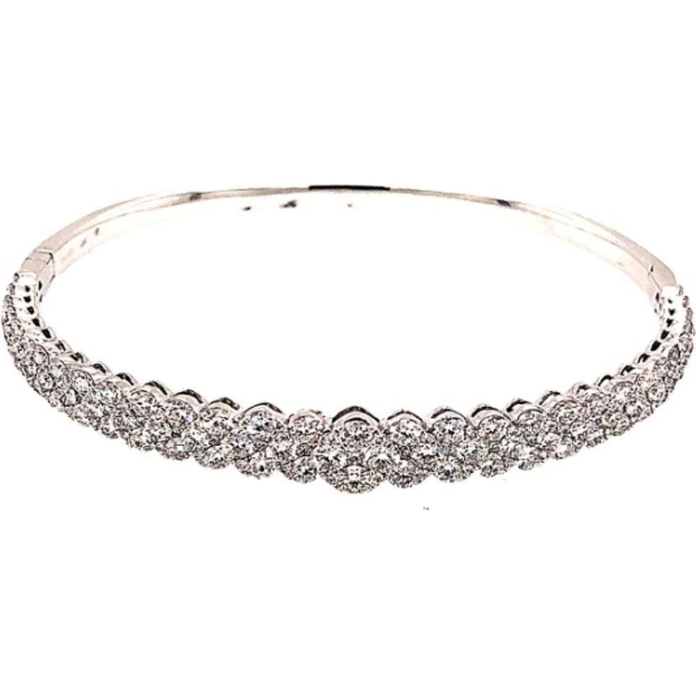18K White Gold Diamond Bangle Bracelet with Scalloped Round Diamond Design by Afarin
