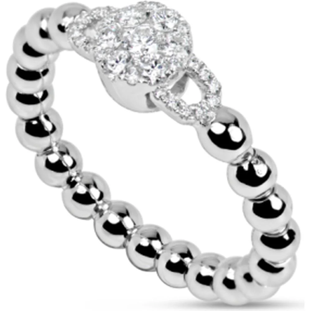 18K White Gold Diamond Beaded Ring with Pavé Knot Motif by Afarin