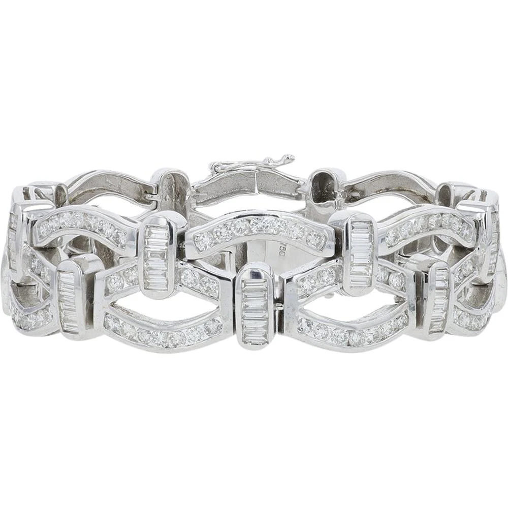 18K White Gold Diamond Bracelet with 5.80 Carat Total Weight Round and Baguette Diamonds