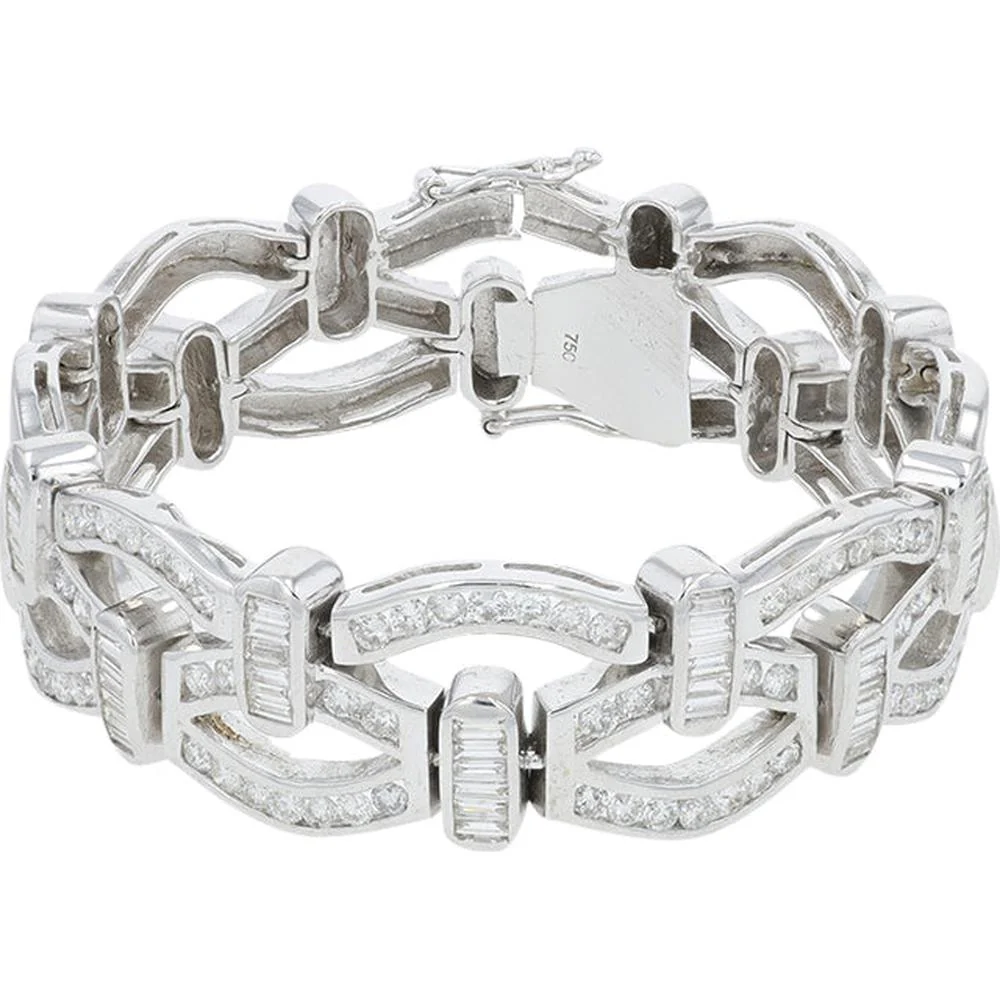 18K White Gold Diamond Bracelet with 5.80 Carat Total Weight Round and Baguette Diamonds - Image 2