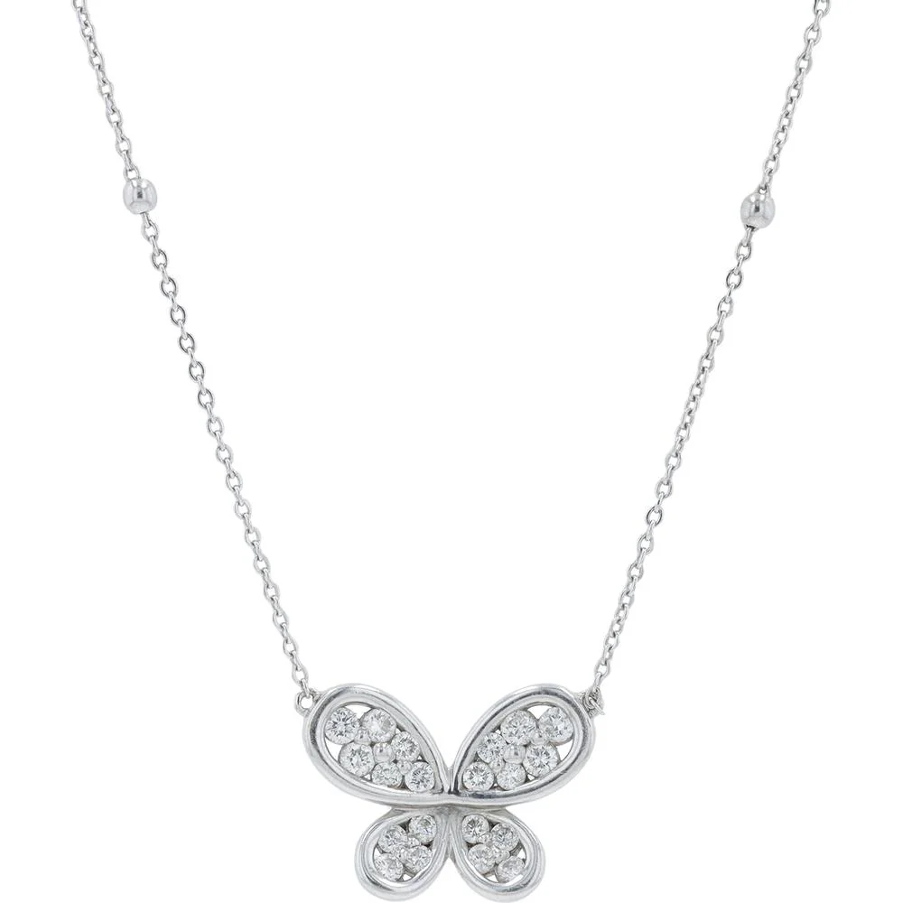18K White Gold Diamond Butterfly Necklace - 0.46 Carat Total Diamond Weight