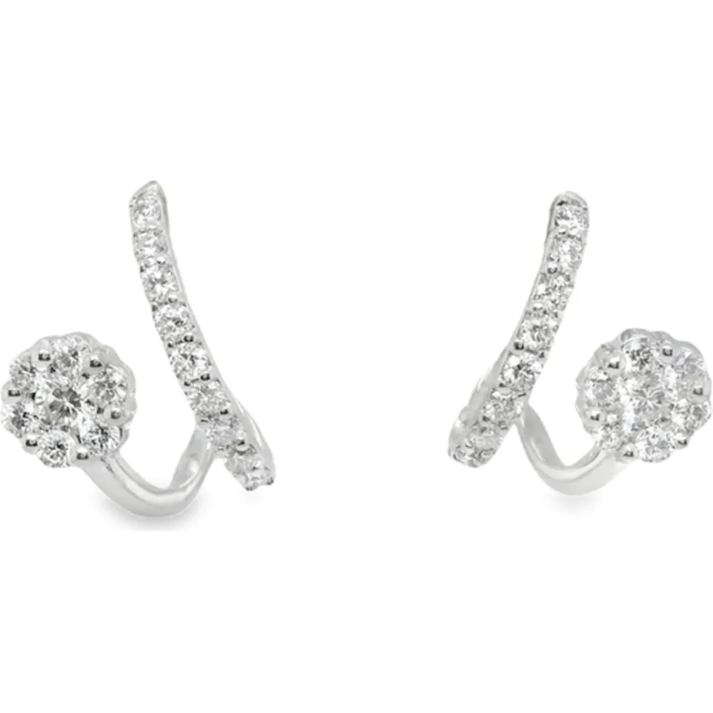 18K White Gold Diamond Cluster and Curved Bar Earrings by Afarin