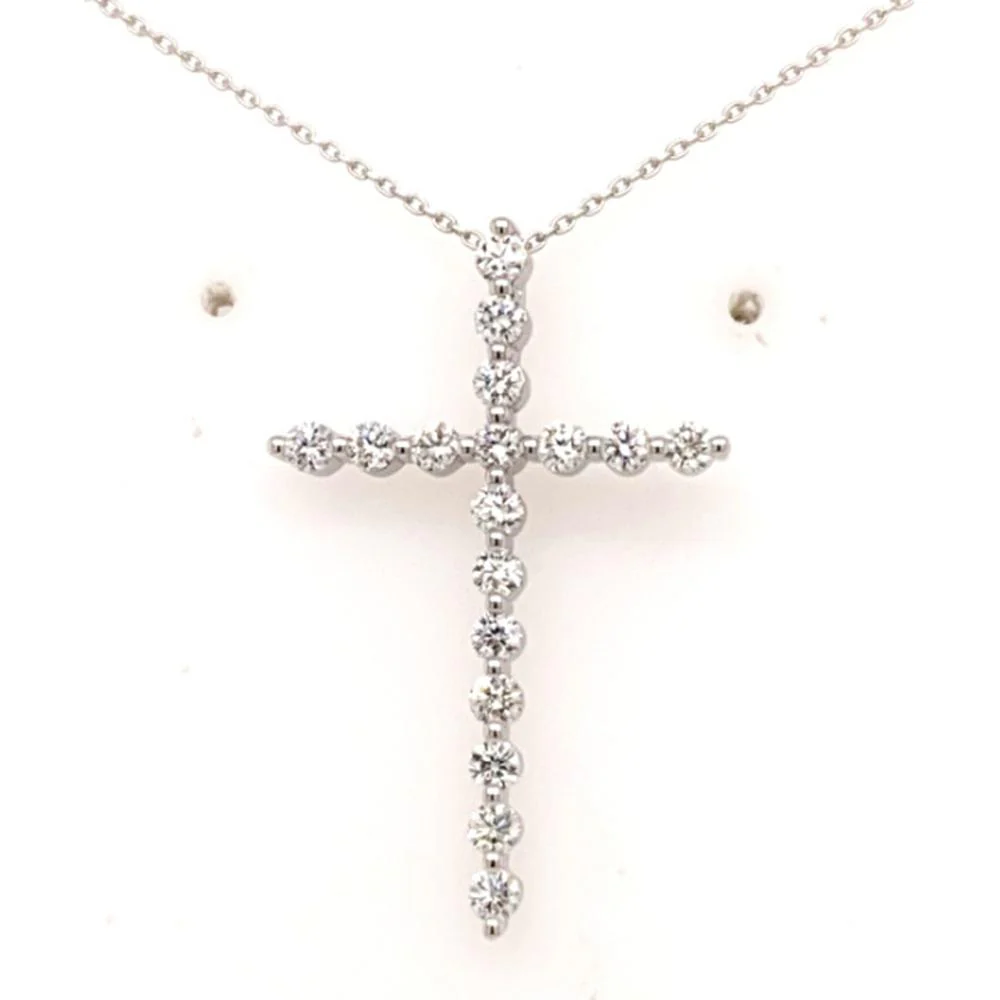 18K White Gold Diamond Cross Necklace with Round Diamonds by Afarin