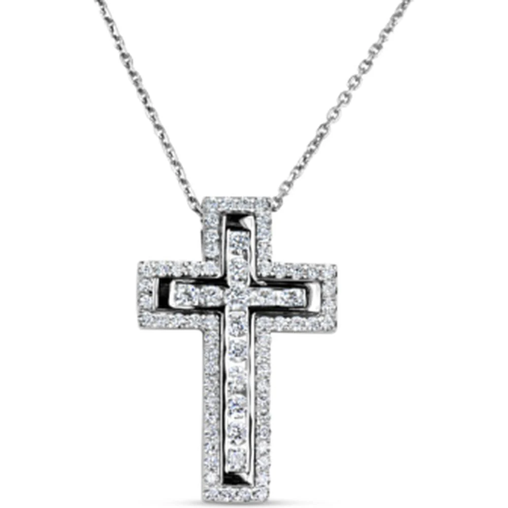 18K White Gold Diamond Cross Pendant Necklace by Afarin