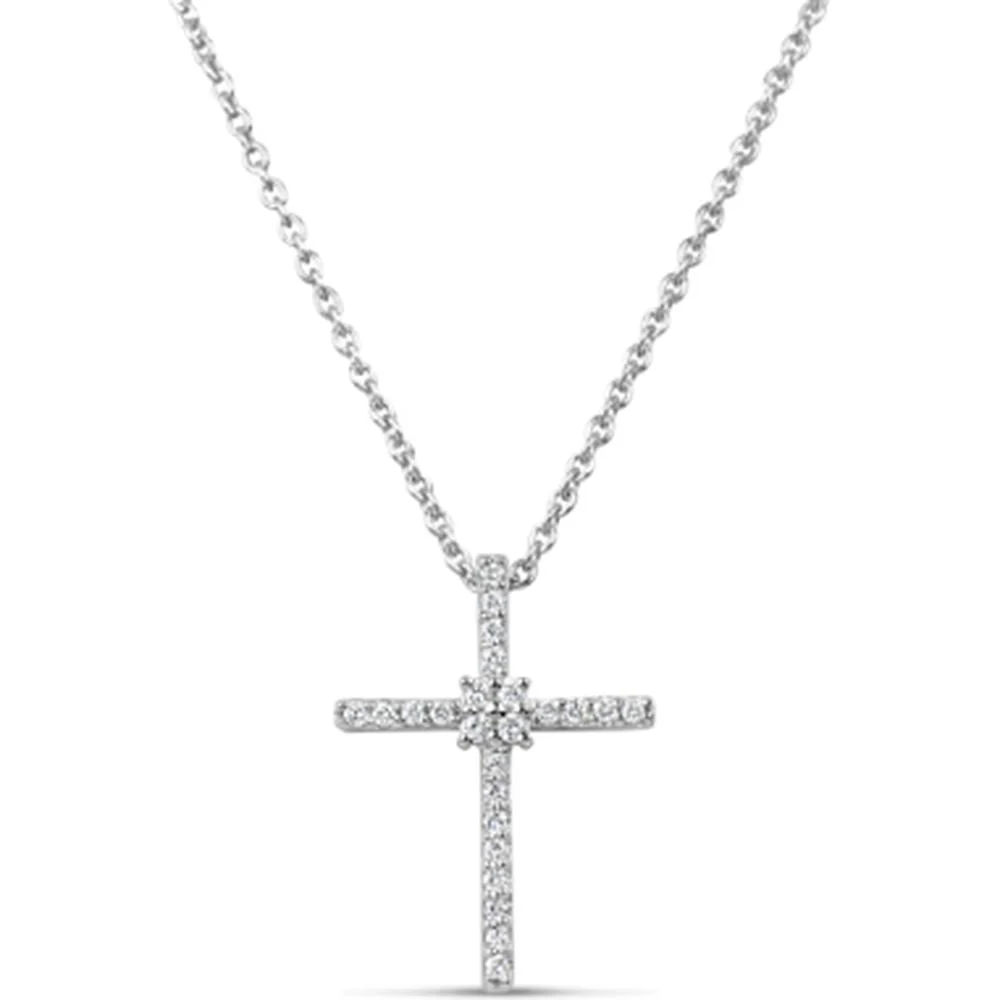 18K White Gold Diamond Cross Pendant Necklace by Afarin