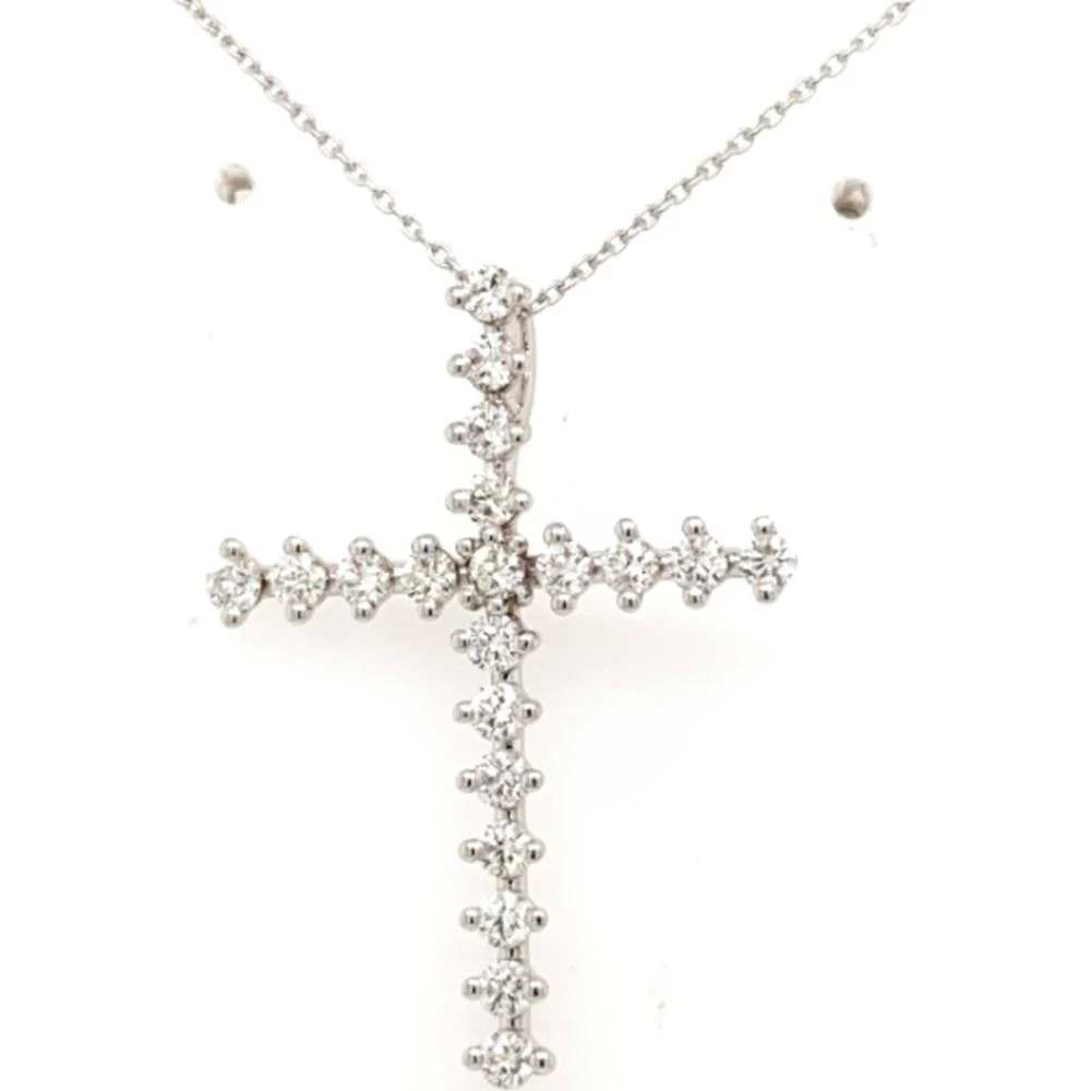 18K White Gold Diamond Cross Pendant Necklace with Round Diamonds by Afarin