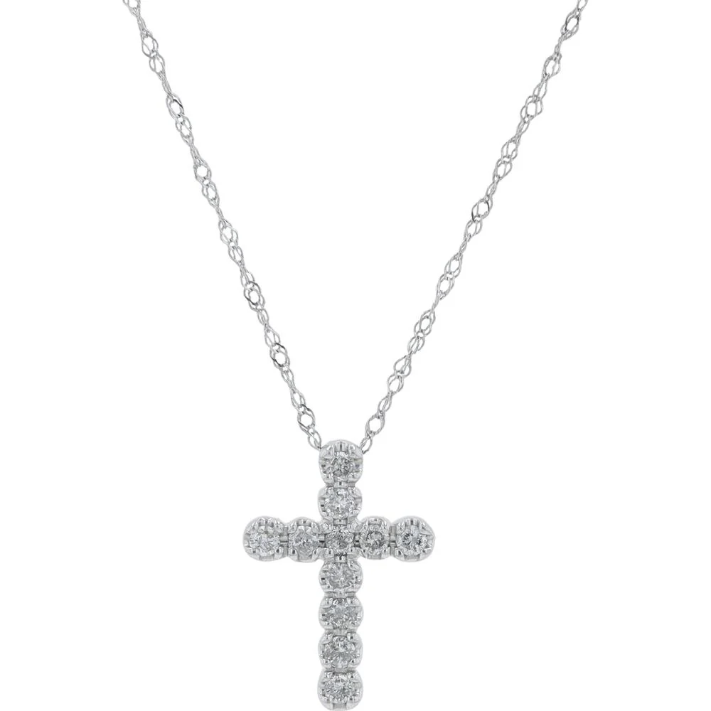 18K White Gold Diamond Cross Pendant with 0.20 Carat Total Weight Diamonds