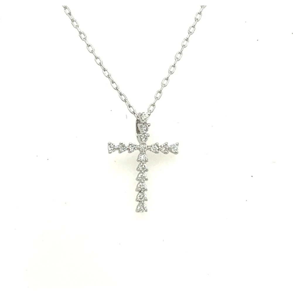 18K White Gold Diamond Cross Pendant with Diamond-Accented Bail by Afarin