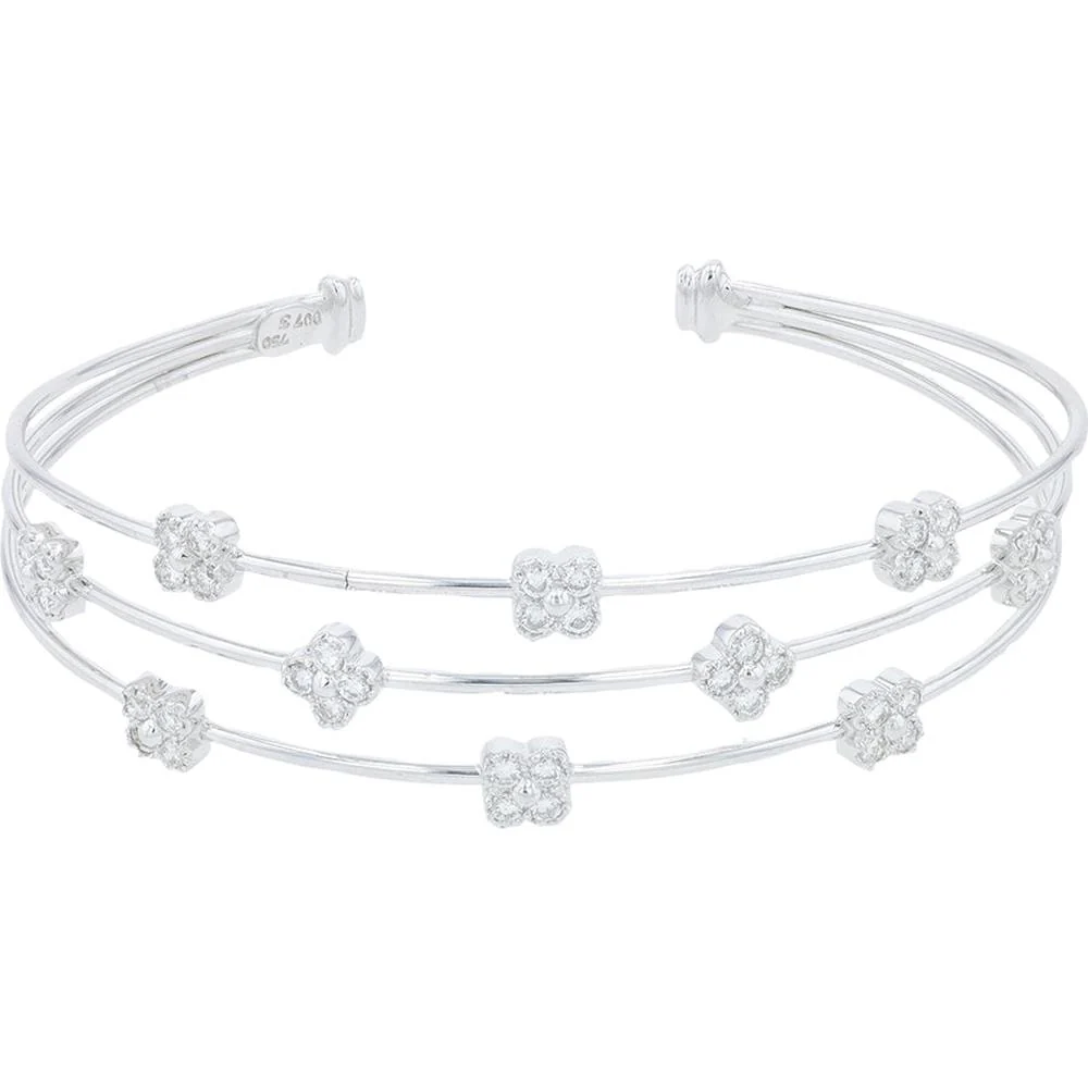 18K White Gold Diamond Cuff with 0.78 Carat Total Floral Cluster Diamonds - Image 2