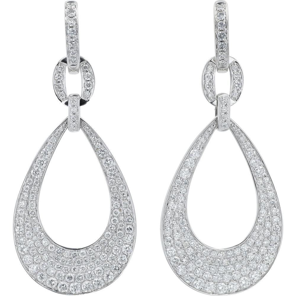 18K White Gold Diamond Dangle Earrings - 3.32 Carat Total Diamond Weight