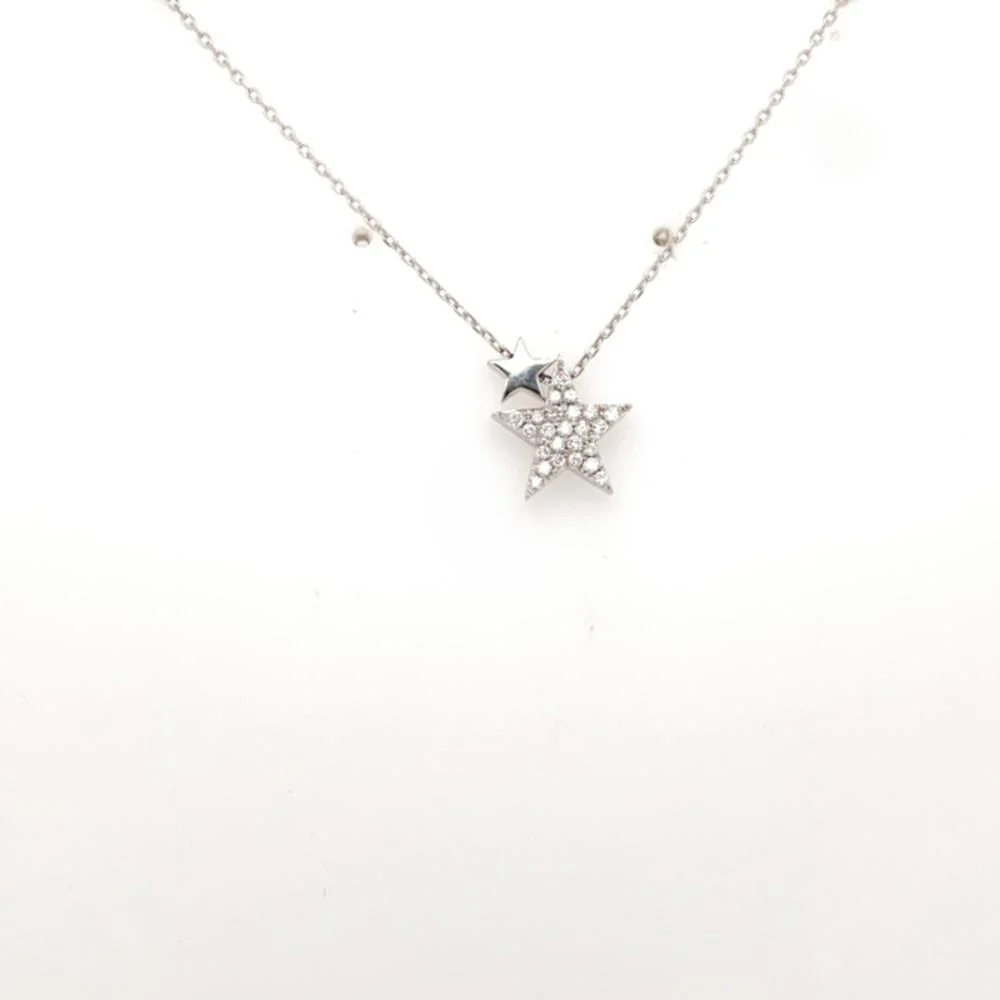 18K White Gold Diamond Double Star Pendant Necklace by Afarin