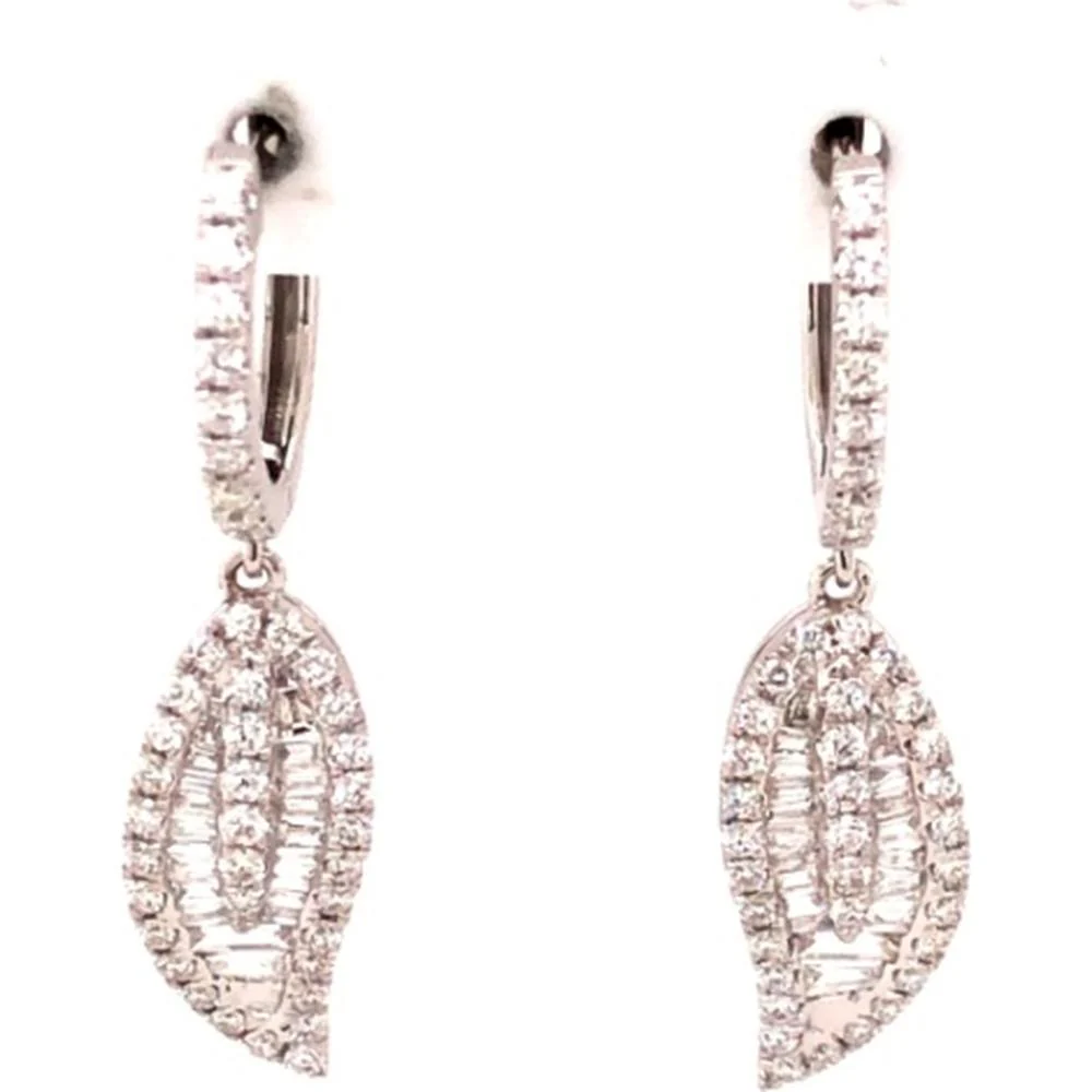18K White Gold Diamond Drop Earrings with Diamond Huggie Hoops and Open Marquise-Inspired Drops by Afarin