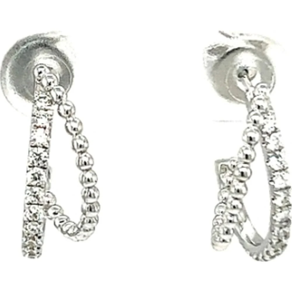 18K White Gold Diamond Drop Earrings with Draped Bead Detail by Afarin