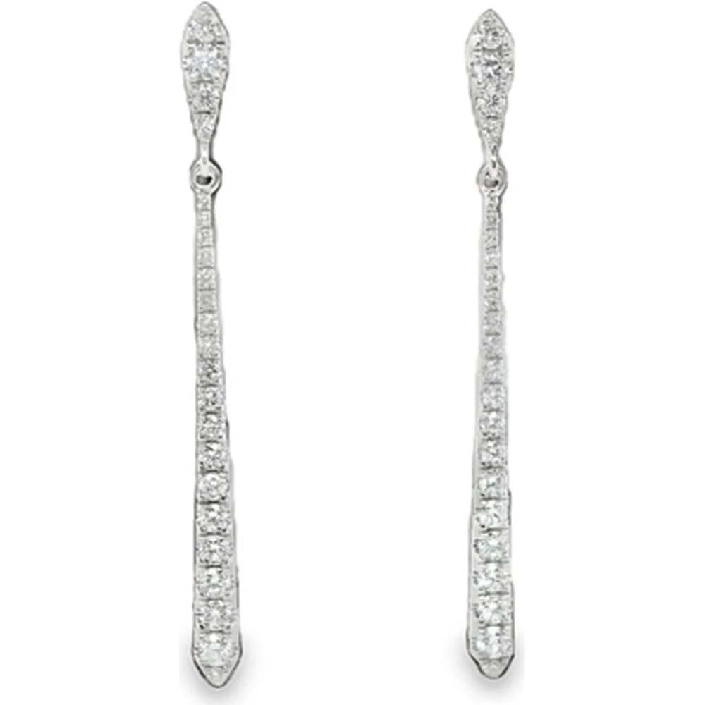 18K White Gold Diamond Drop Earrings with Slim Linear Diamond Design by Afarin