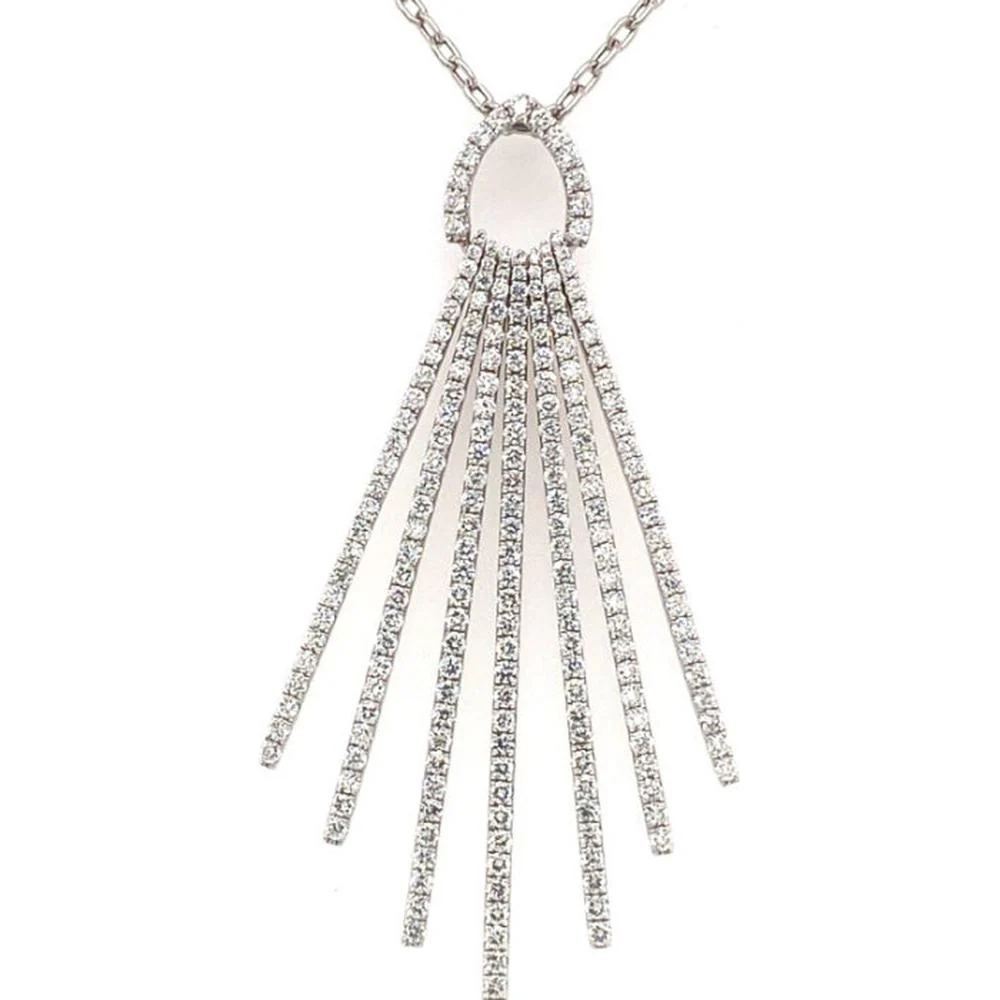 18K White Gold Diamond Fan Drop Pendant Necklace by Afarin
