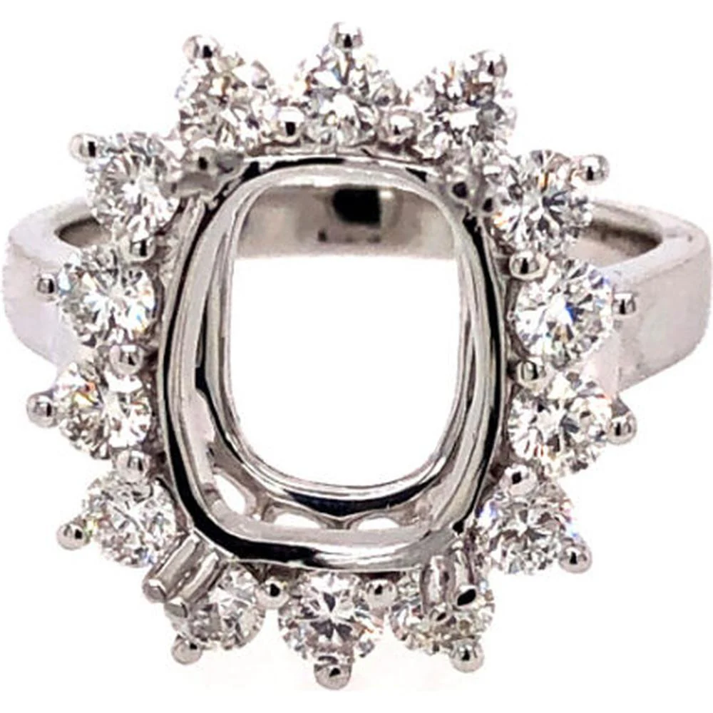 18K White Gold Diamond Halo Semi-Mount Ring with Cushion-Inspired Center Setting by Afarin